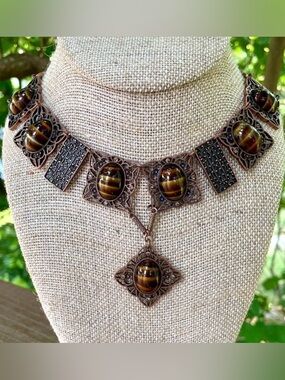 Vintage Signed Joan Rivers Copper Plated Filigree Necklace